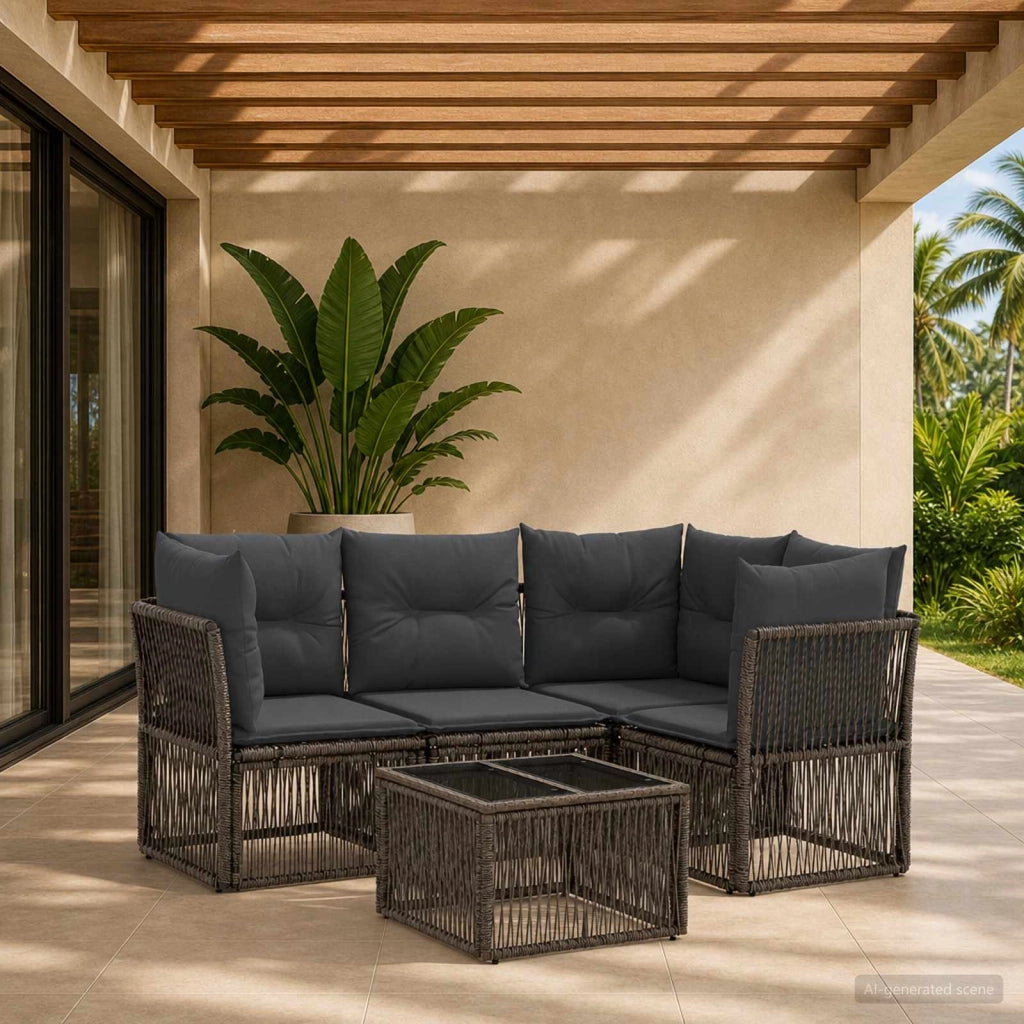 Set Divano da Giardino 5 pz Grigio polyrattan 3434213
