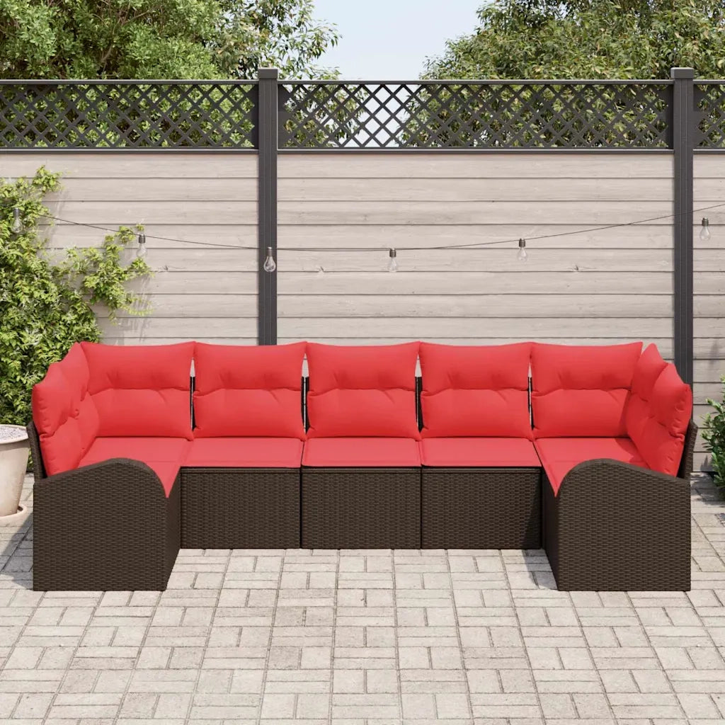 Set Divano da Giardino 7 pcs Marrone e Rosso polyrattan