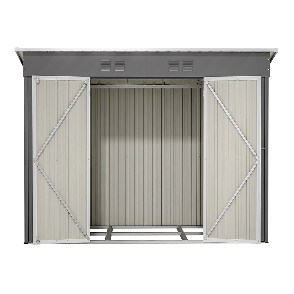 Capanno da giardino in metallo - Xylo - 8x4 FT - Grigio - Resistente alle intemperie senza pavimento