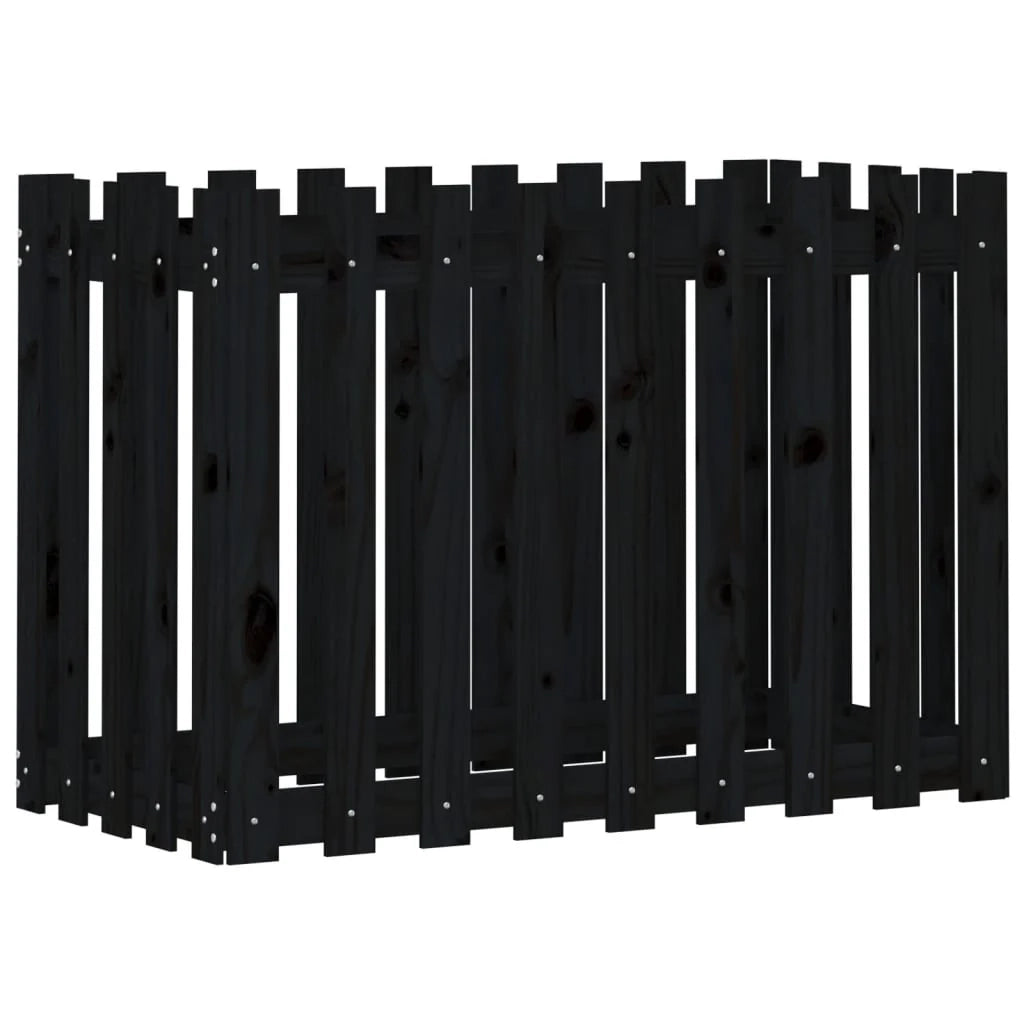 Fioriera rialzata per piante fiori terrazza giardino design del giardino con recinzione 100 x 50 x 70 cm pino nero massiccio 02_0039791