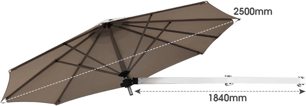 Ombrellone da Parete 250 cm, Ombrellone da Muro per Giardino con Angolo Regolabile, Parasole Esterno Pieghevole Anti UV, per Giardino, Balcone e Cortile (Marrone)