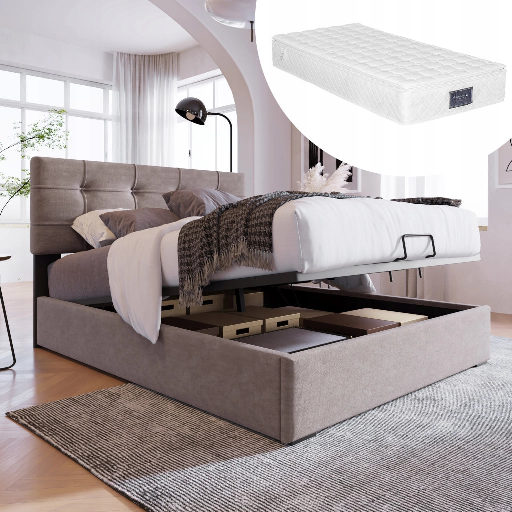 Letto singolo 90x200 - Xylo - Grigio con idraulica e materasso incluso