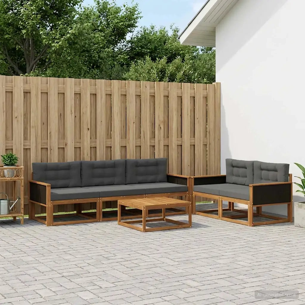 Set di divani da esterno con cuscino 6 pcs Naturale e Antracite