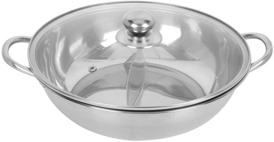 Pentola a vapore in acciaio inossidabile - Hotpot con coperchio - Bicoccio - Fiamma inducto/gas - Dimensioni 28x28x7,1 cm - Ideale per riunioni - Piatto da cottura