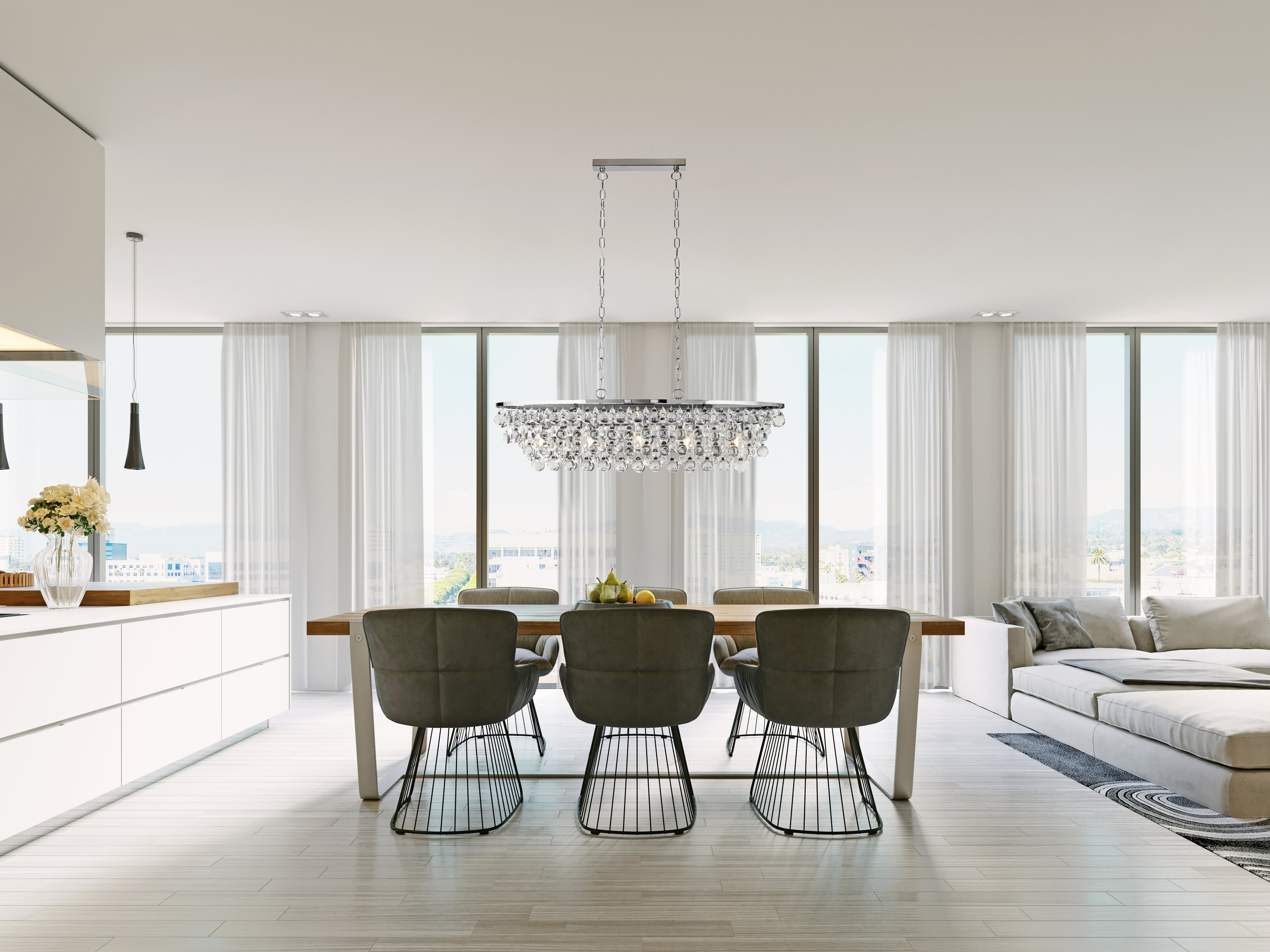 Lampadario Contemporaneo Michelle Acciaio Cromo Vetro 5 Luci E27