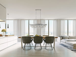 Lampadario Contemporaneo Michelle Acciaio Cromo Vetro 5 Luci E27