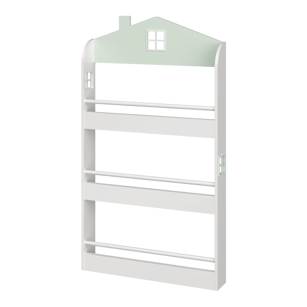 Libreria Frontale Vipsali per Cameretta Design a Casetta 106x60x12 cm Menta Verde / Bianco [en.casa]