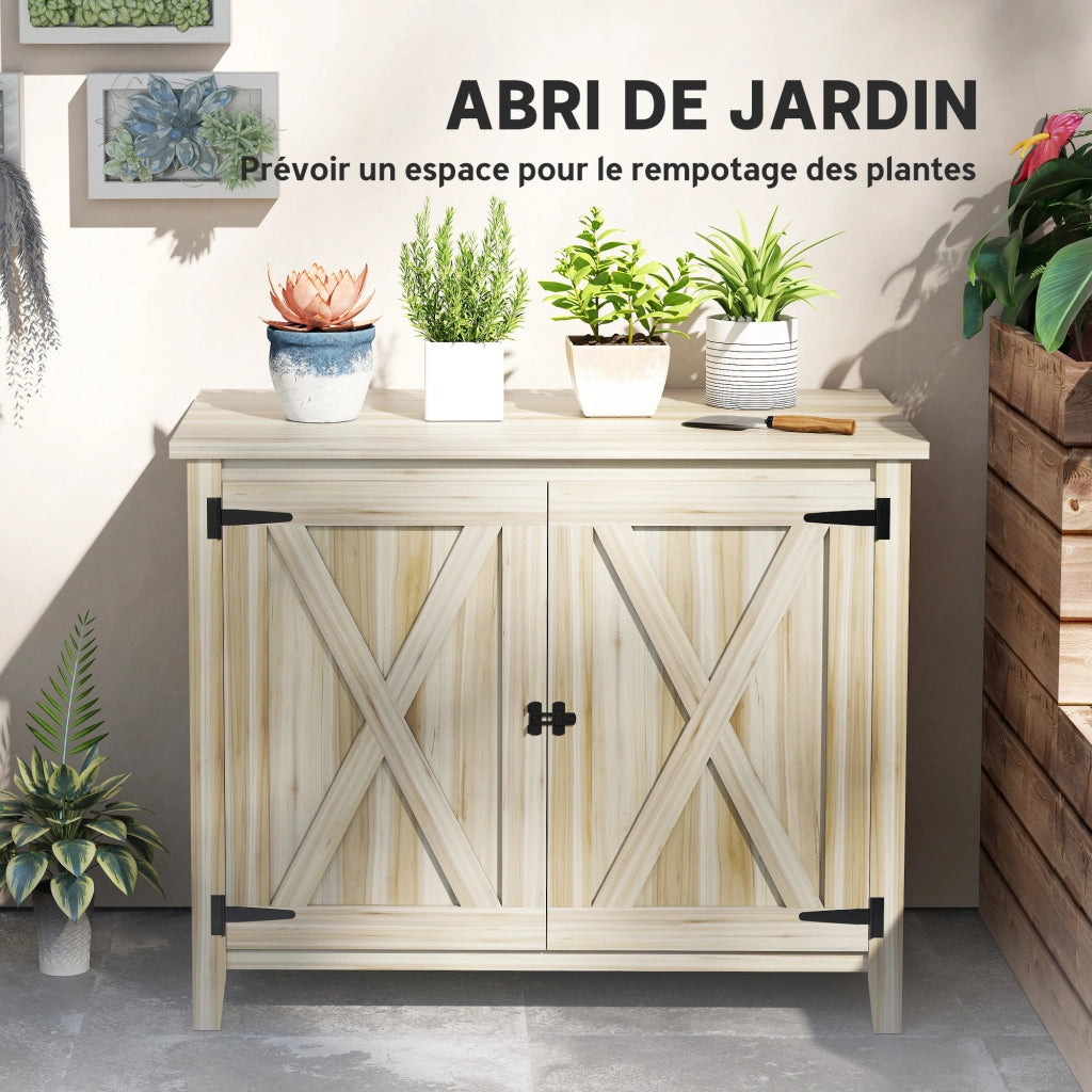 Armadio da giardino in legno con ripiani e doppia porta ¨C zephmum ¨C naturale 110x60x88.5 cm