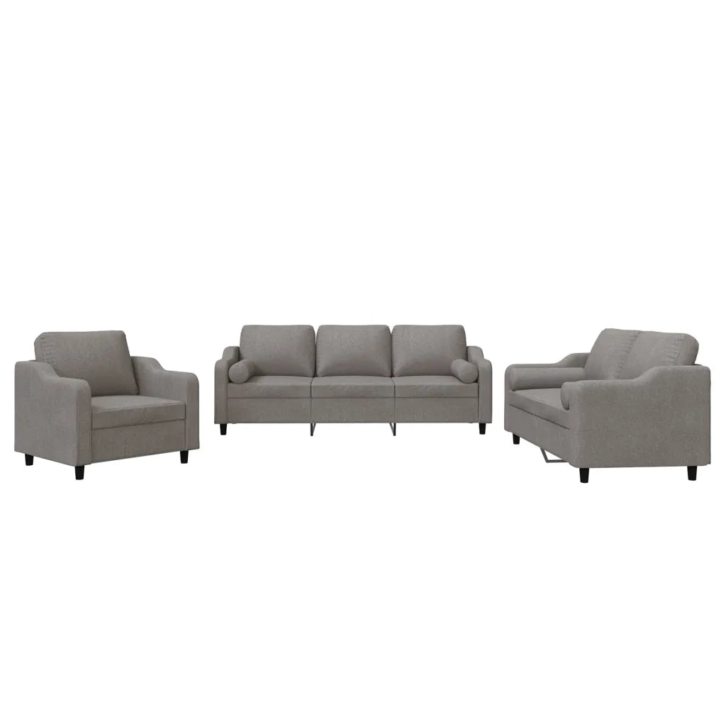 Set Divani 3 pz con Cuscini Tortora in Tessuto