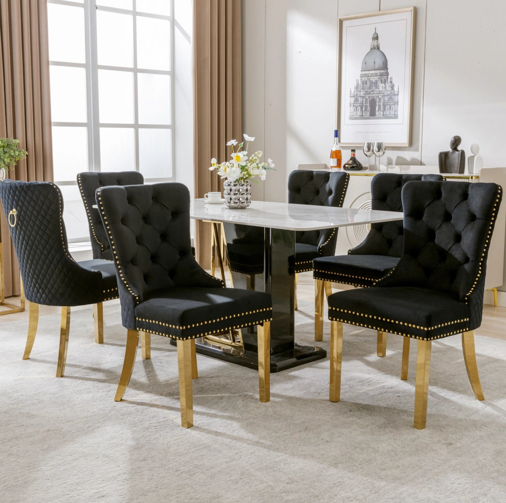 Sedia da pranzo 50.5x45x95 cm con schienale decorativo; in velluto nero