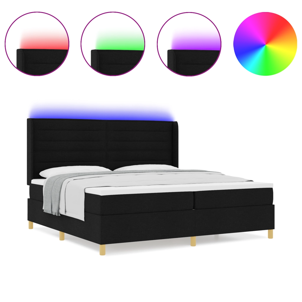 Letto Box Spring con Materasso e LED Nero 200x200 cm Tessuto