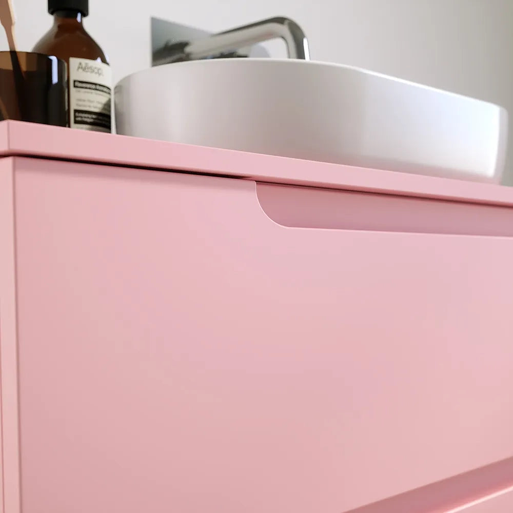 Mobile bagno sospeso 60 cm due cassetti rosa cipria opaco con top | Ardenne