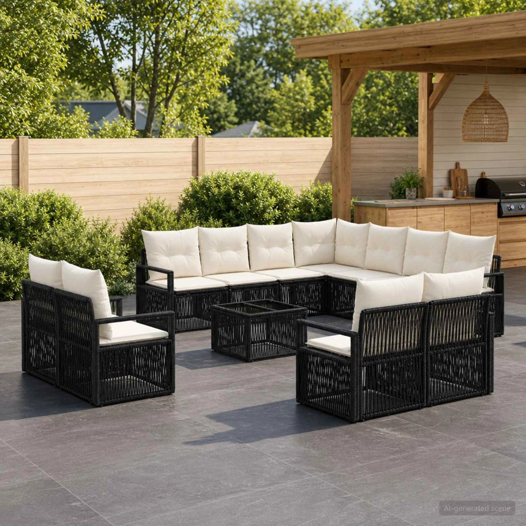Set Divano da Giardino 12 pz Nero polyrattan 3435883