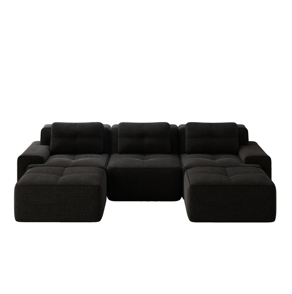 Divano modulare a U 293x177 cm in velluto a coste nero HOMVRA