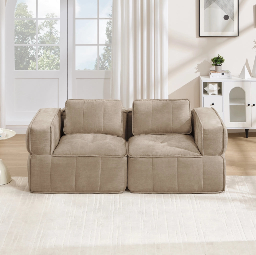 Divano modulare 2 posti 198x93 cm sabbia in poliestere; senza montaggio