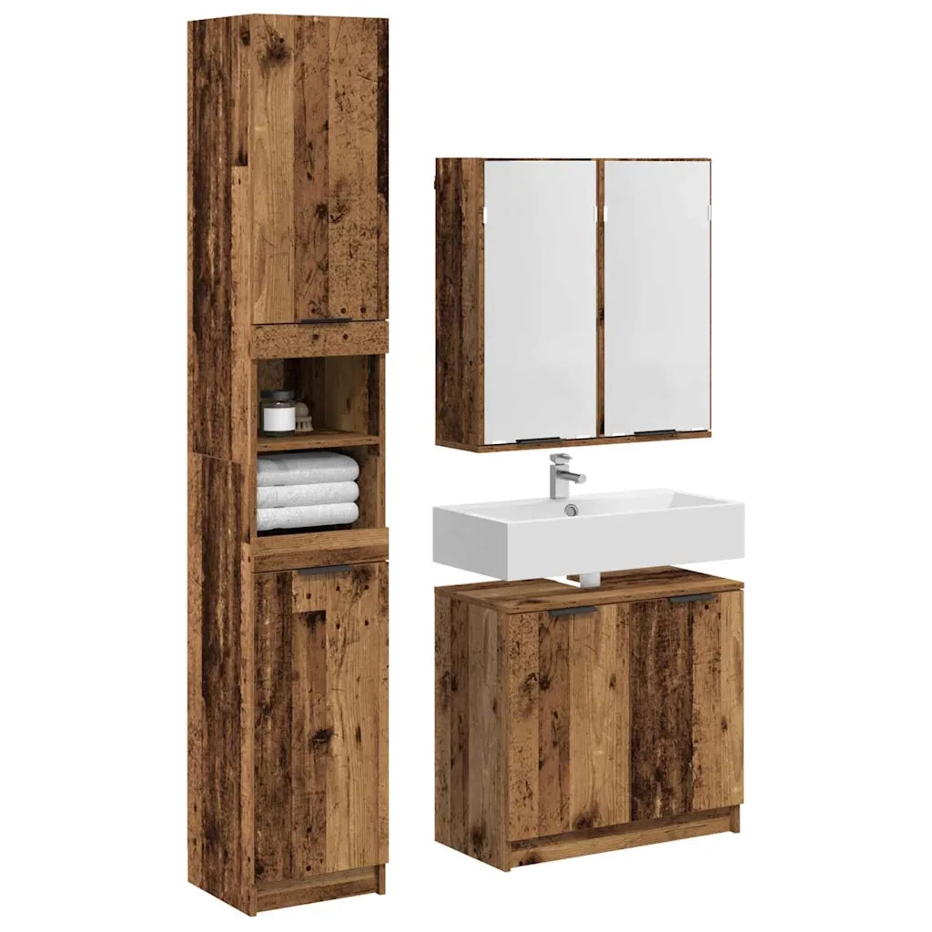 Set di Armadi da Bagno 3 pcs Legno vecchio Legno multistrato