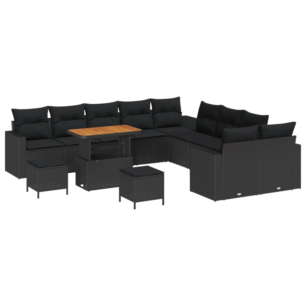 Set Divano da Giardino con cuscino 17 pcs Nero polyrattan 3363624