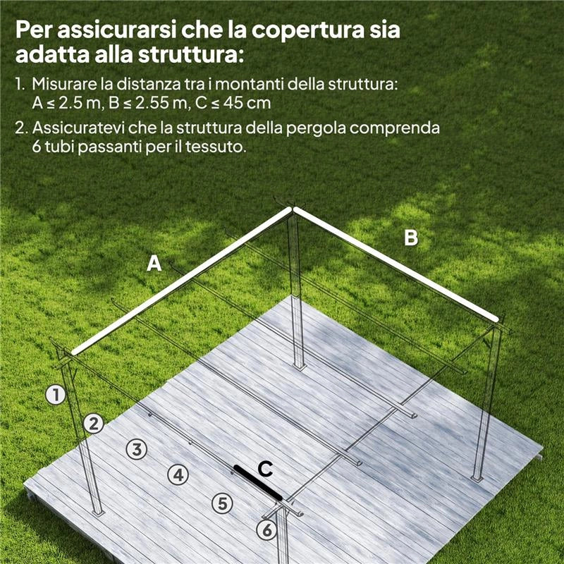 TETTO PER GAZEBO PERGOLA CON 10 FORI DI DRENAGGIO IN POLIESTERE, 250X255 CM, PER PERGOLA 3X3M, CAFFÈ