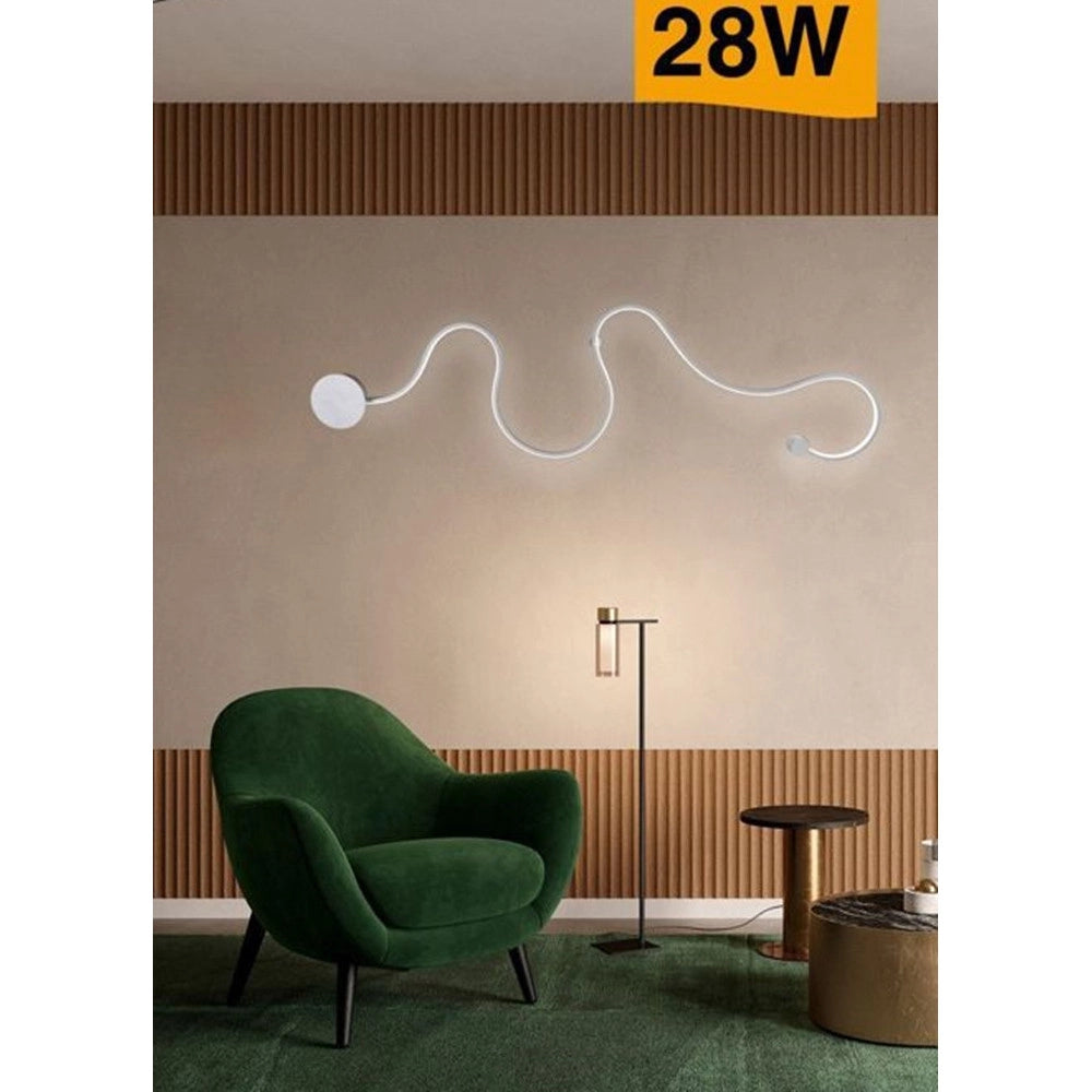 Trade Shop - Applique Da Muro Led 28w Design A Serpente Bianco Tonalità Luce 3in1 2240lm E69-b3c -