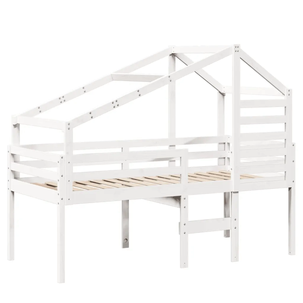 Letto a Soppalco con Tetto Bianco 80x200 cm in Legno di Pino