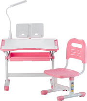 Set di Scrivania e Sedia per Bambini con Lampada, Piatto di Scrivania Rottore (0-40°), Regolazione di Altezza, Ideale per Camere da Letto e Posti di Lavoro, Rosa