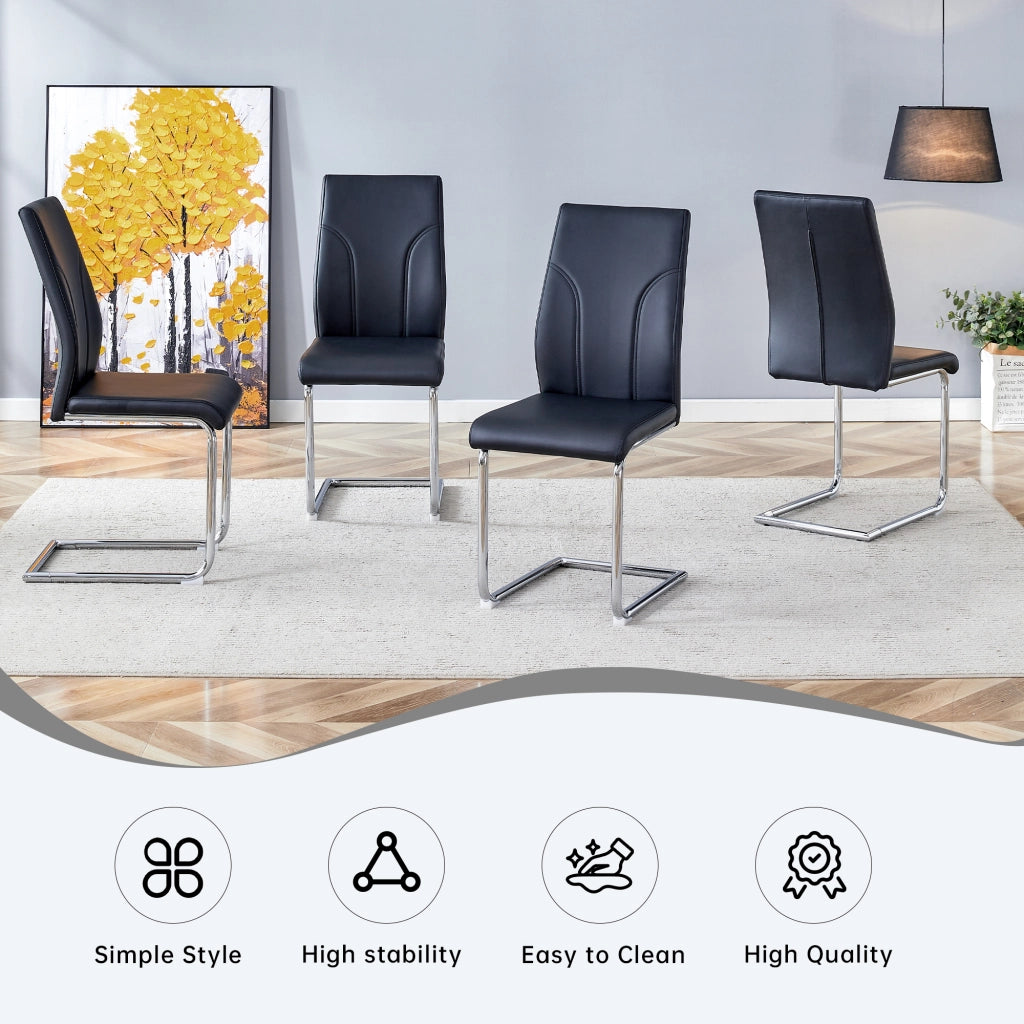 Sedia da Pranzo Set da 2 con Seduta Imbottita e Gambe in Metallo, in PU Nero e Argento 59 × 35.5 × 46 cm