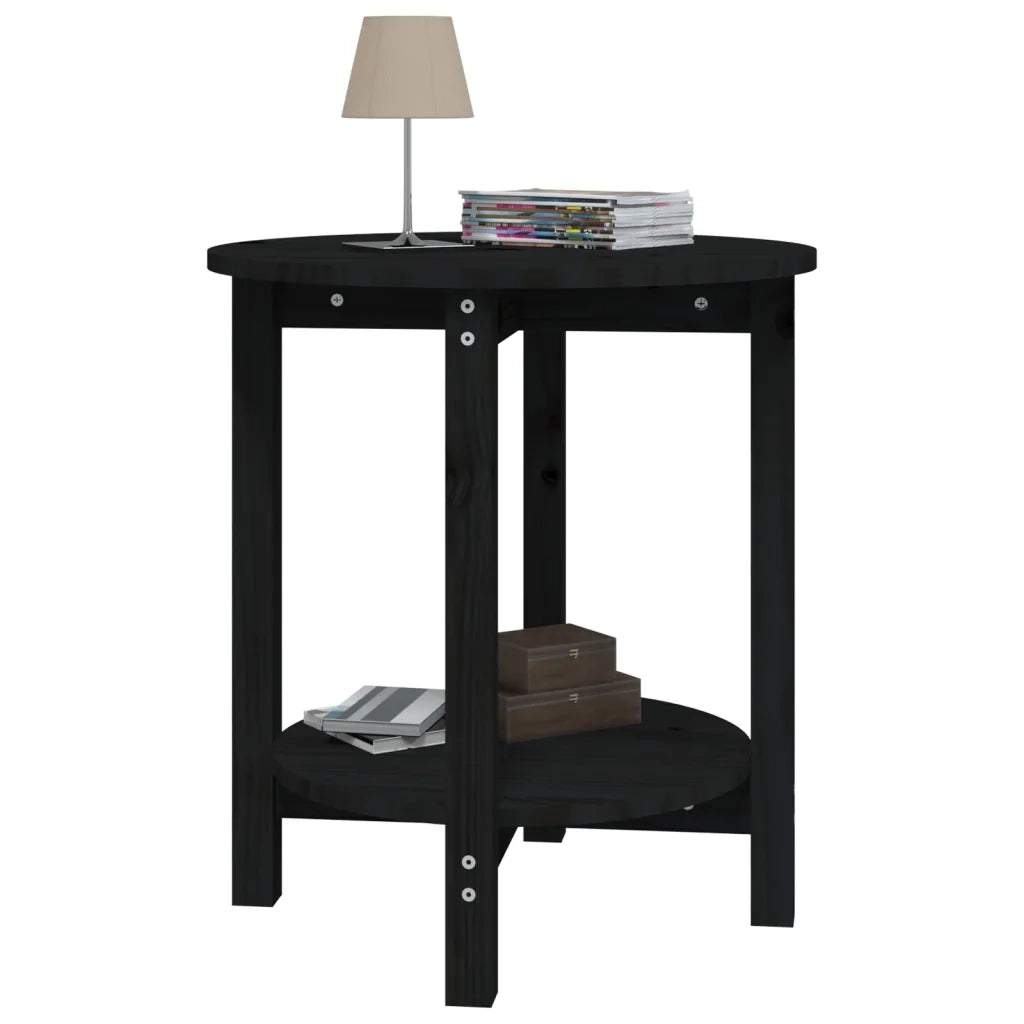 Tavolino da Salotto Nero Ø 55x60 cm in Legno Massello di Pino 822356