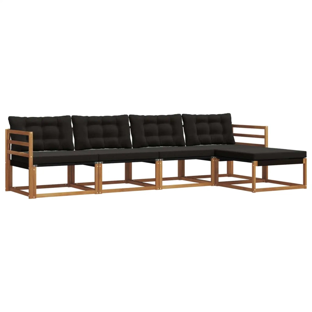 Set di divani da esterno con cuscino 5 pcs Naturale e Nero 3369351