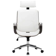 Sedia Girevole con Poggiatesta Bianca Similpelle Legno Curvato 283135