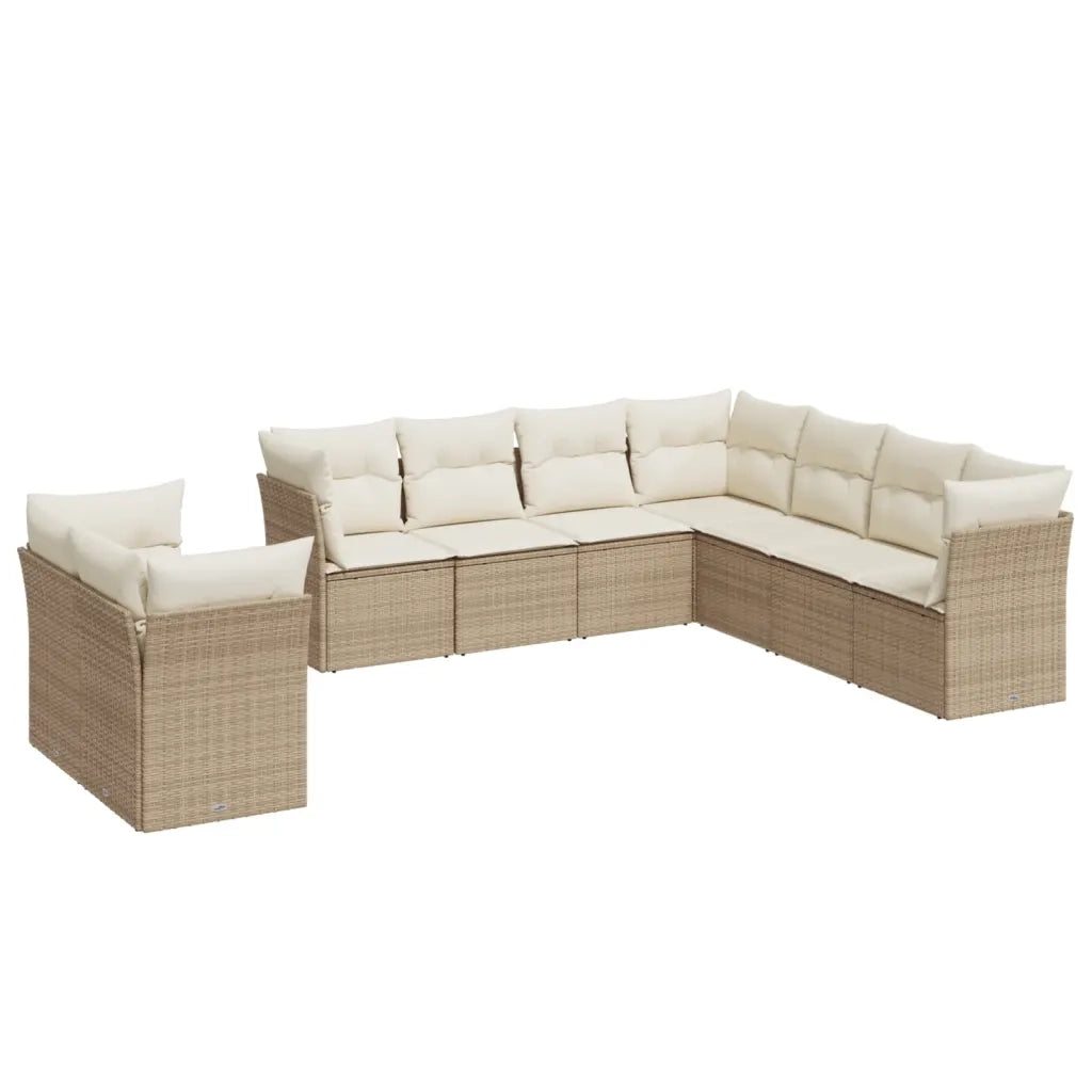 Set Divano da Giardino 9 pz con Cuscini Beige in Polyrattan 3217838