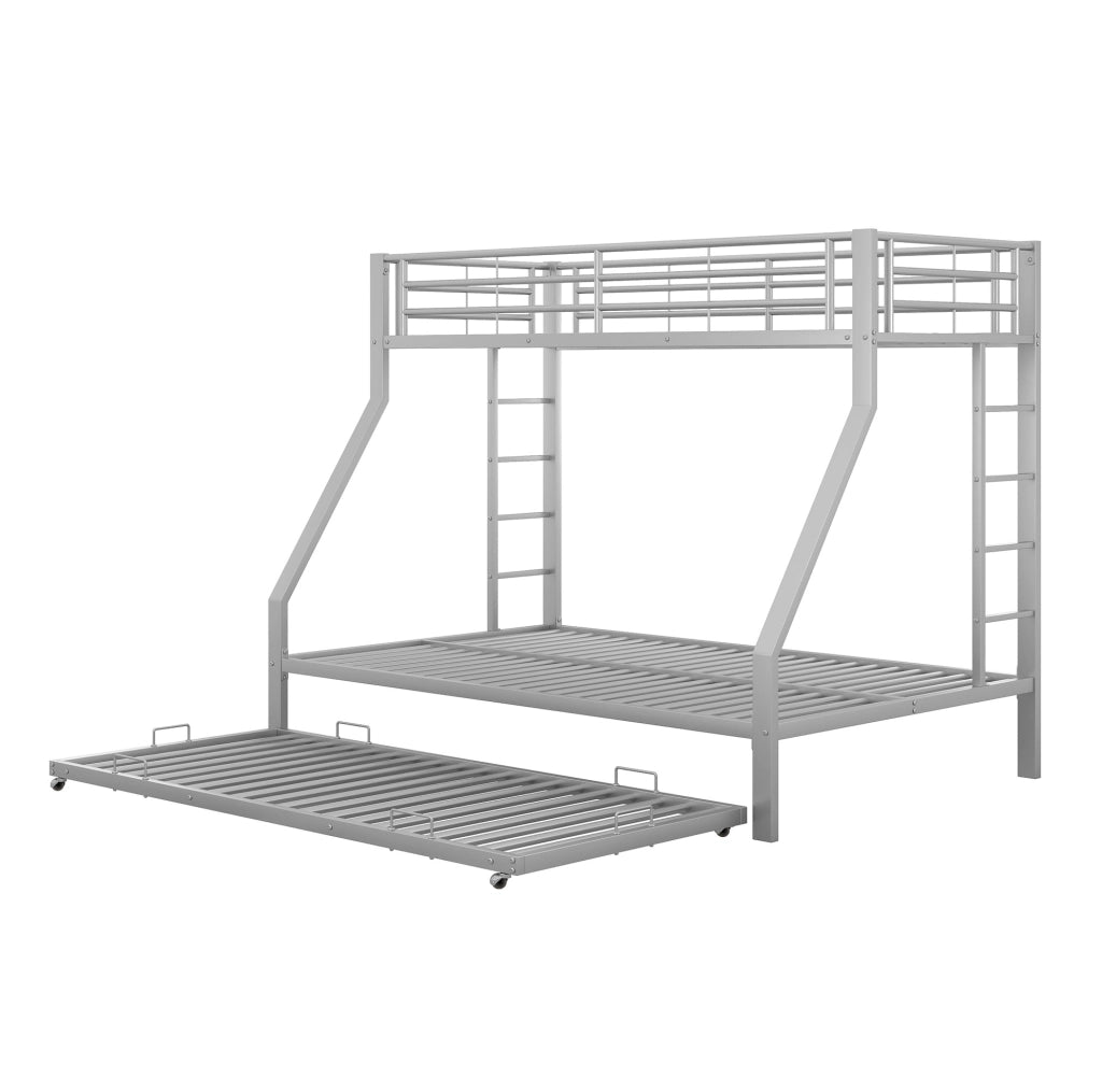 Letto a castello in metallo con letto estraibile; scale su entrambi i lati; 90/140x200 cm; argento