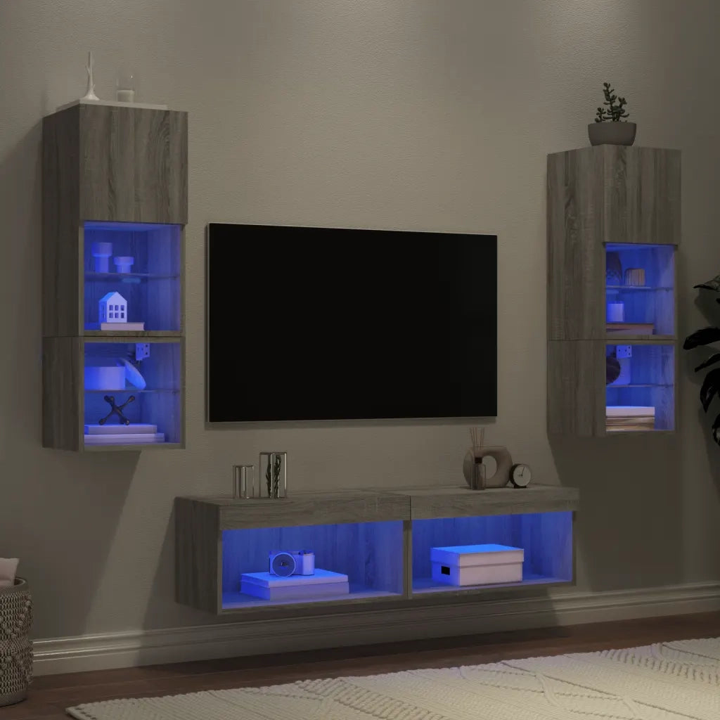 Mobili TV a Muro con LED 6pz Grigio Sonoma Legno Multistrato 3216620