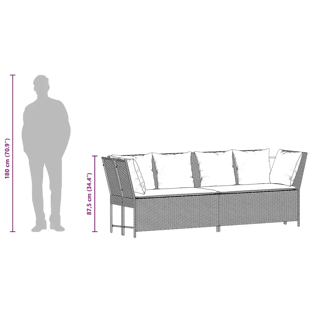 vidaXL Divano da Giardino con Cuscini in Polyrattan Nero