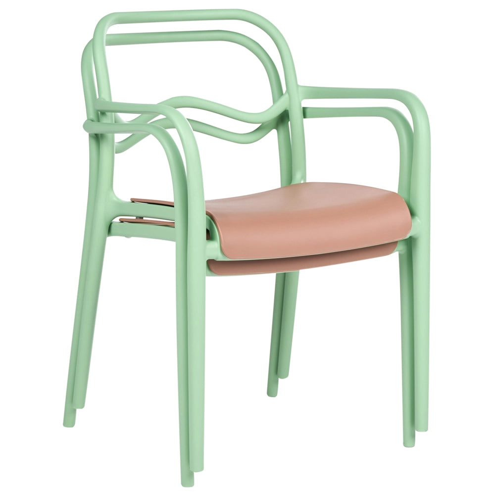 Set di 2 sedie da giardino impilabili in plastica verde e marrone stile retrò per tutte le stagioni