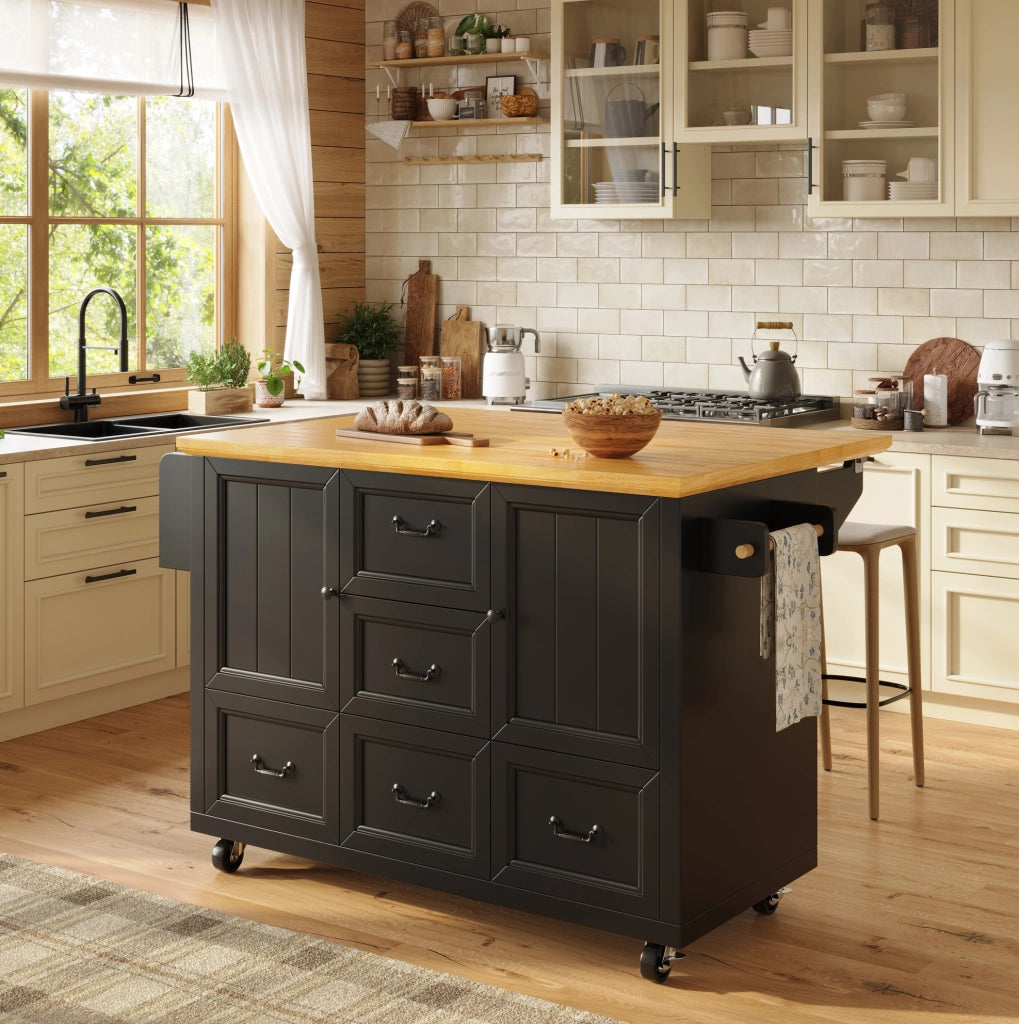 Isola cucina mobile pieghevole in MDF nero 120x73x93 cm