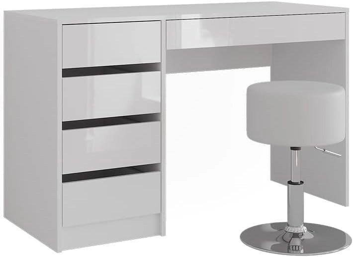 Tavolo da toeletta Sherry, Bianco/bianco lucido, 119.8 cm con sgabello