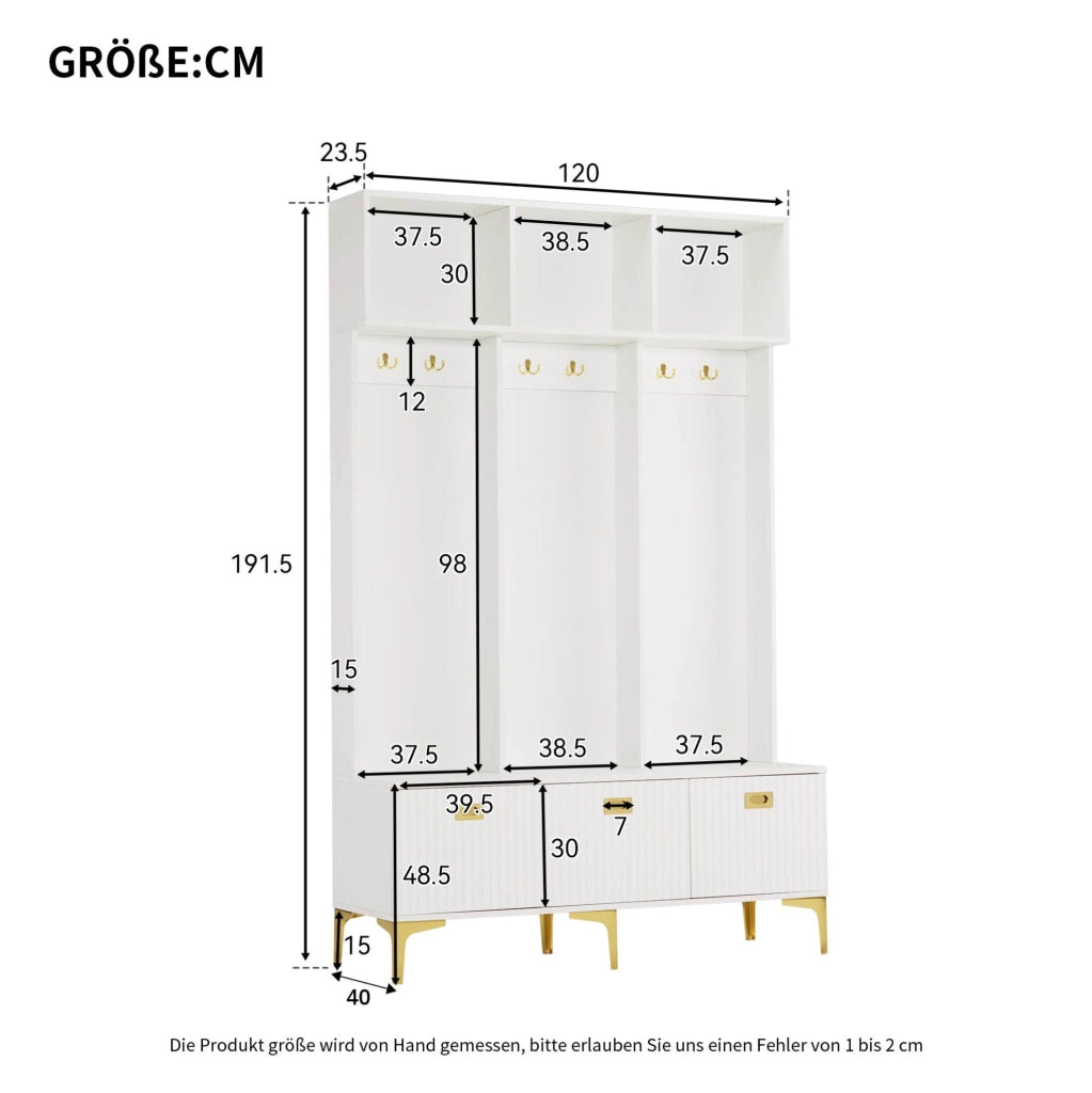 Mobile ingresso multifunzione con panca 120x23;5x191;5 cm in pannello truciolare bianco e metallo