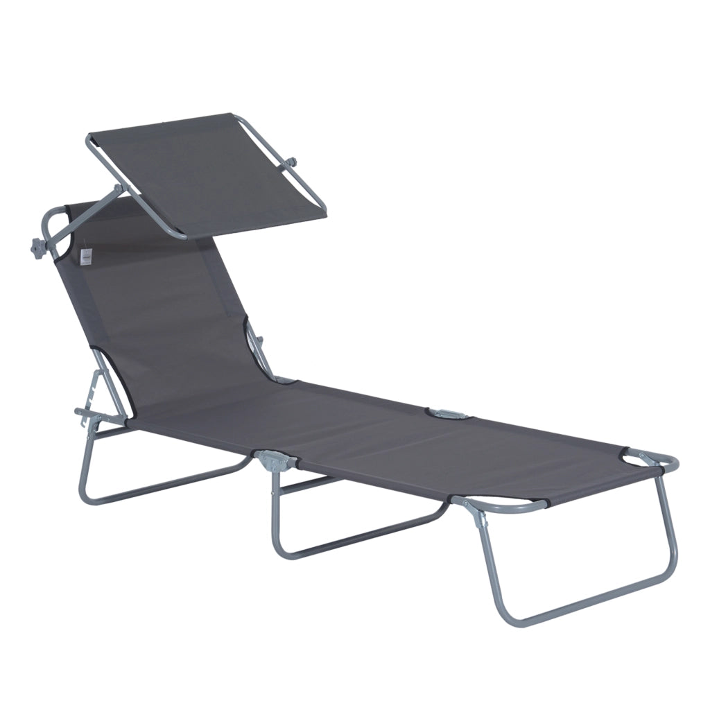 Sdraio da giardino pieghevole con parasole, 187 x 58 x 36 cm, grigio