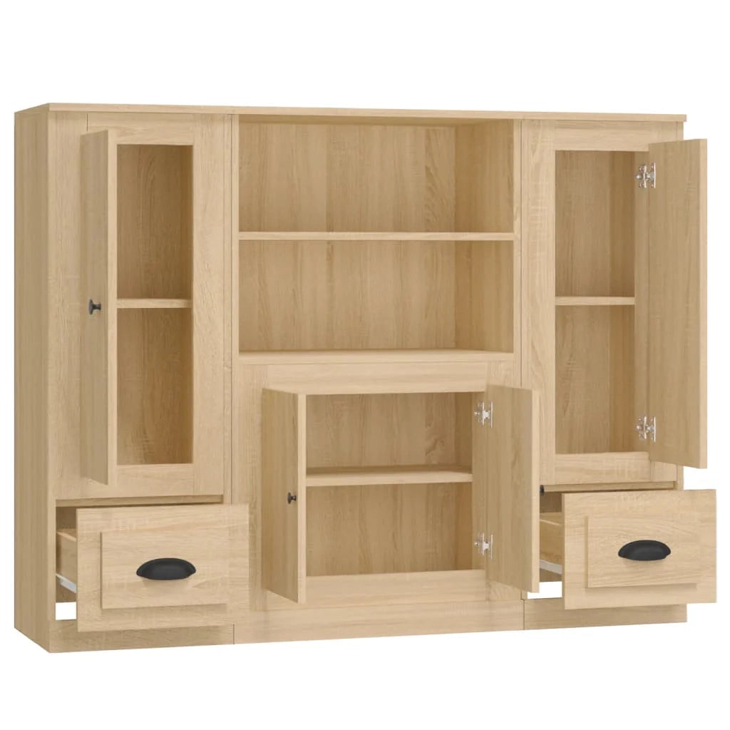 Buffet credenza cassettiera armadio mobile contenitore organizer per cucina soggiorno salotti 3 pezzi legno ingegnerizzato Sonoma marrone 02_0037104