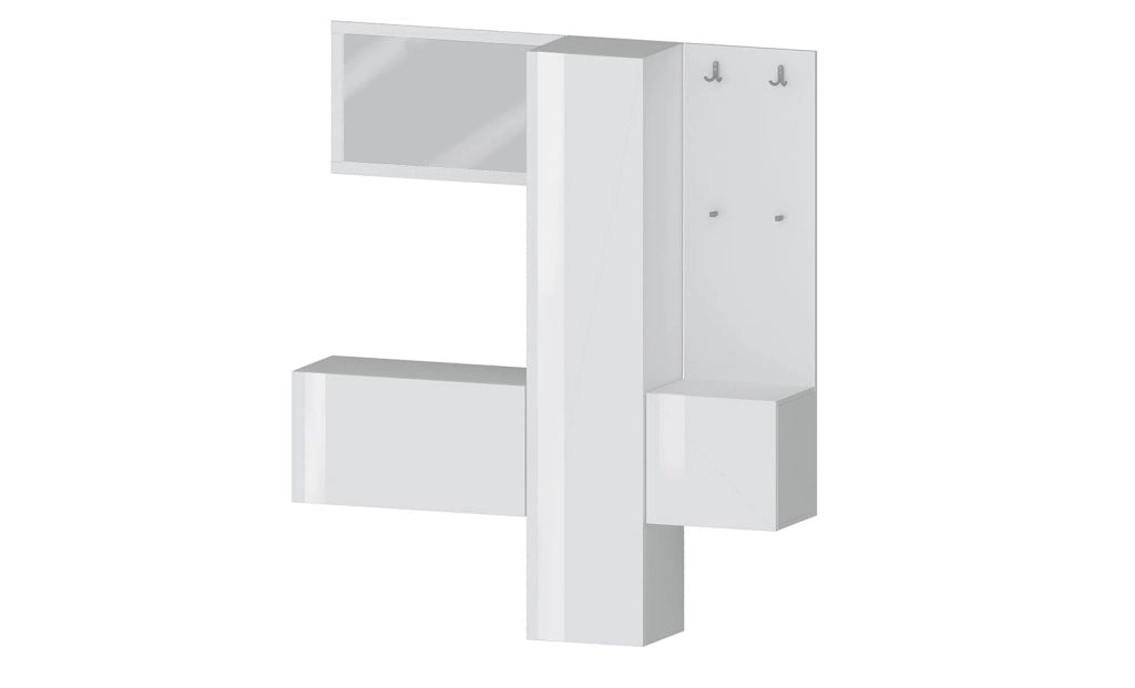 Mobile Ingresso Appendiabiti e Specchio 170x35x191 cm Kompact Bianco Lucido