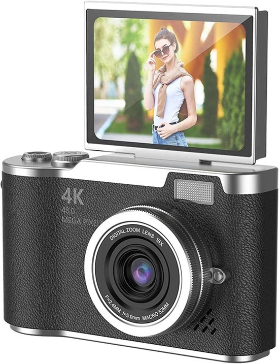 Camera digitale 48MP - Fotocamera digitale point-and-shoot 1080P - Flusso di luce LED integrato - Inclusa scheda di memoria 32GB + lettore scheda - Fotocamera CCD portatile - Nero