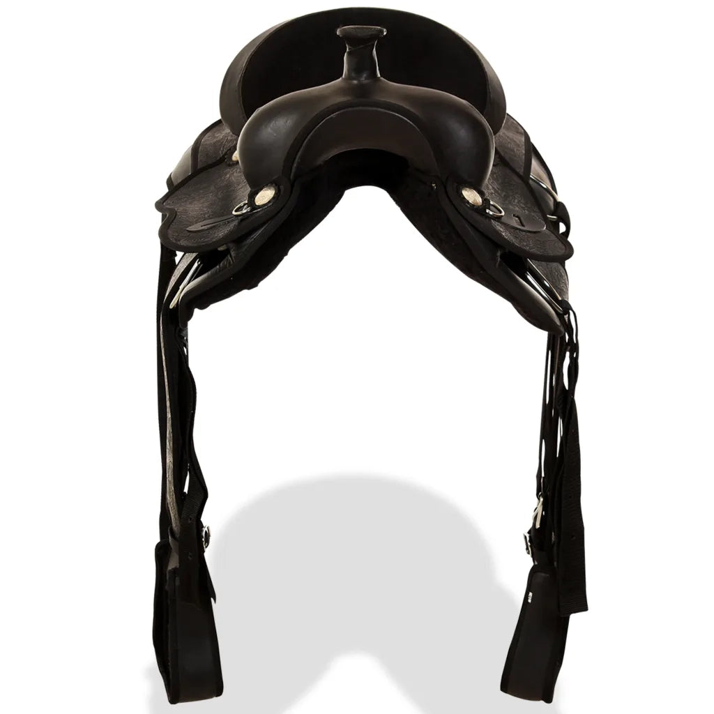 Sella Western Testiera e Pettorale in Vera Pelle 17" Nero 91354