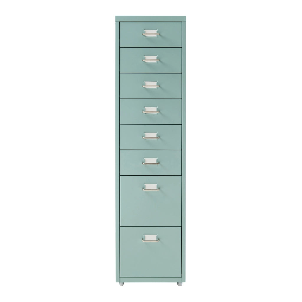 Cassettiera Kökar in Acciaio Mobile Archivio con 8 Cassetti e Rotelle - Menta Verde [en.casa]