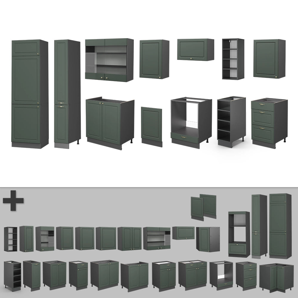 Vicco Cucina componibile Verde-oro Country House/Antracite 355 cm senza piano di lavoro