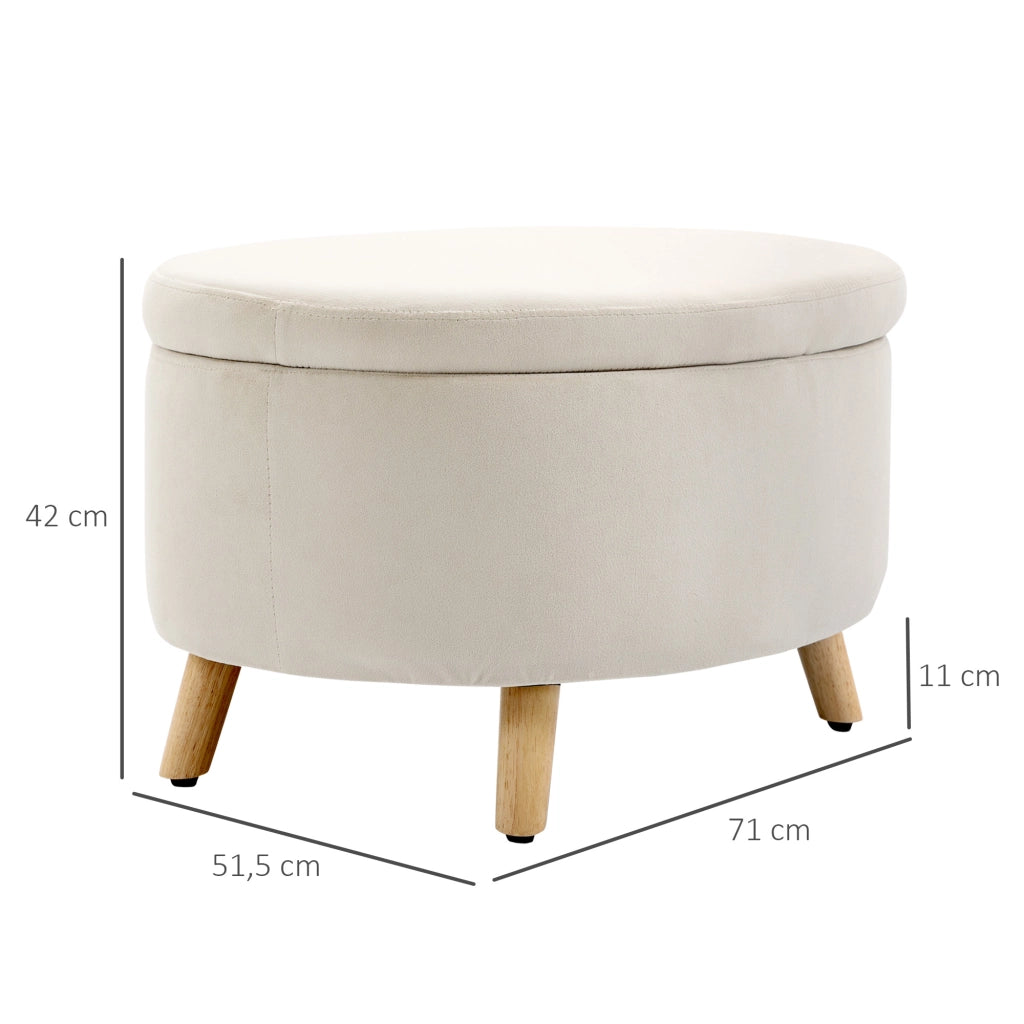 Panca imbottita con contenitore ¨C Xylo ¨C velluto beige ovale 71x51,5x42 cm