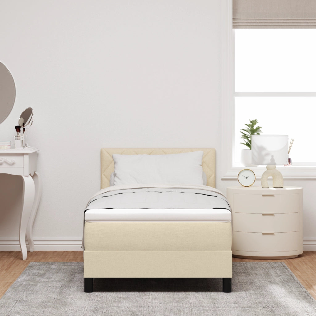 Letto Box Spring con Materasso e Luce LED Crema 90x190 cm Tessuto