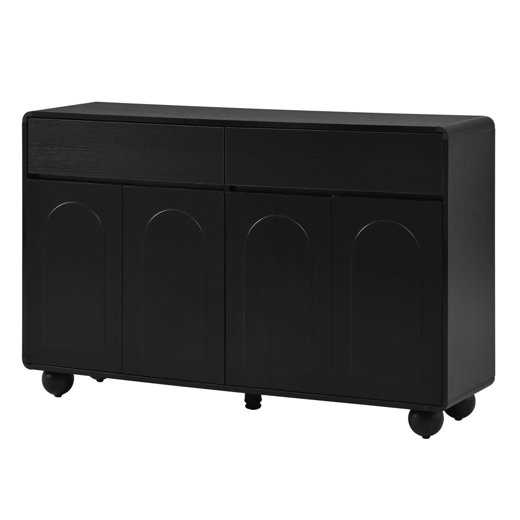 Credenza e madia con 2 cassetti, 4 ante e ripiani regolabili, in MDF e PB, per soggiorno, nero, 140 × 38 × 89 cm