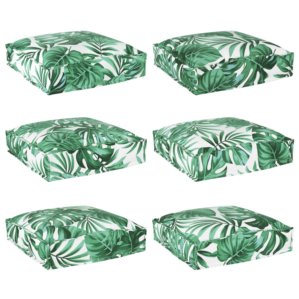 Cuscini per Pallet per Seduta 6 pz Motivo Foglia 40x40x8 cm Tessuto Oxford