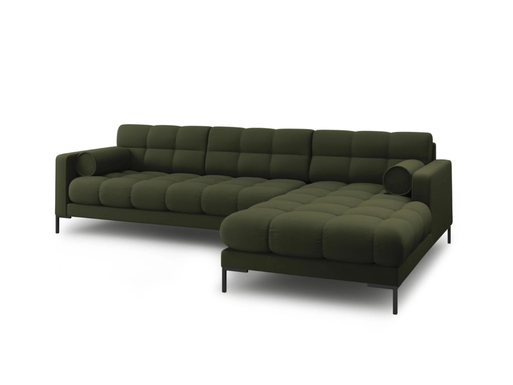 Cosmopolitan Design - Divano angolare destro "Bali" 5 posti in tessuto strutturato verde 