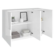Mobile da ingresso a 3 ante e ripiani Axl, Made in Italy, Entratina moderna, Credenza per atrio, cm 121x38h86, Bianco lucido
